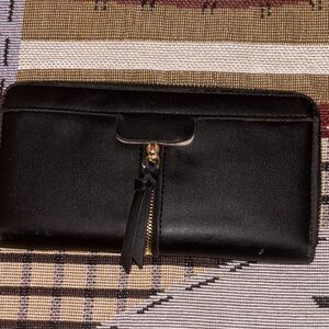 Black Leather Zip-Accent Wallet